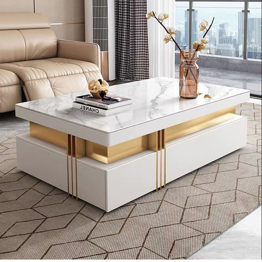 Rectangular Rock Plate Large Tea Table Modern Living Room Household Designer New Advanced Light Luxury Tea Table TV Cabinet Combination