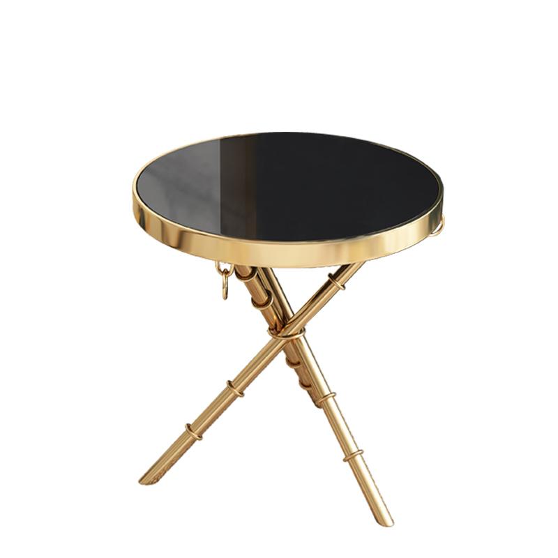 Modern Nightstand - Marble Side Table -End Table with Metal Frame and Golden Ring