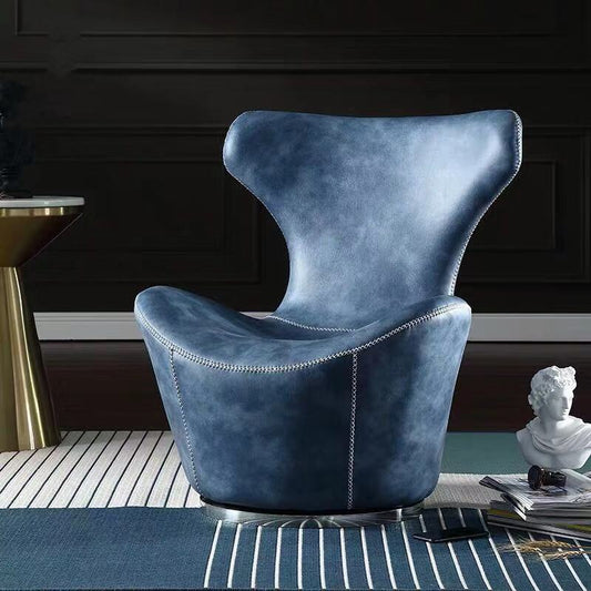 Modern Round 360 Swivel Chair,Leather Peacock Blue