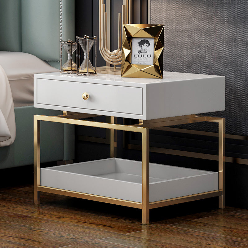 Modern Nightstand Side Table - End Table with 2 Drawers, White & Gold