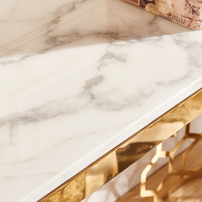 Metal Console Table with Marble Top, Gold