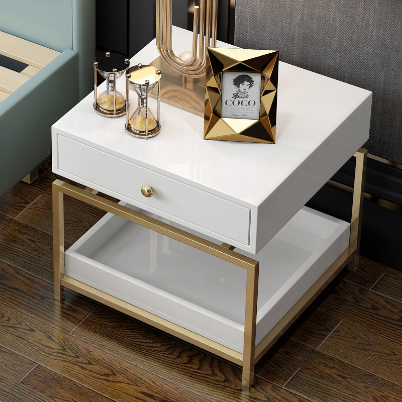 Modern Nightstand Side Table - End Table with 2 Drawers, White & Gold