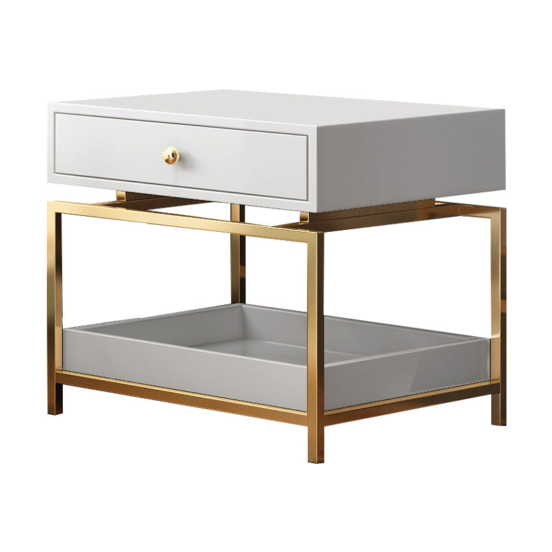 Modern Nightstand Side Table - End Table with 2 Drawers, White & Gold