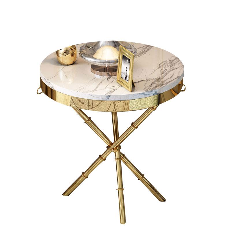 Modern Nightstand - Marble Side Table -End Table with Metal Frame and Golden Ring