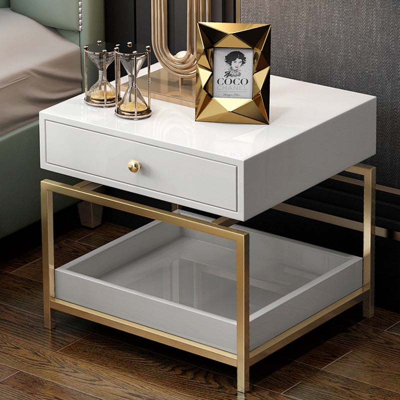 Modern Nightstand Side Table - End Table with 2 Drawers, White & Gold