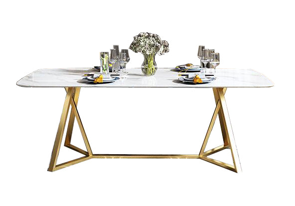 Contemporary Design Rectangular  Marble  TOP Dining Table in Gold