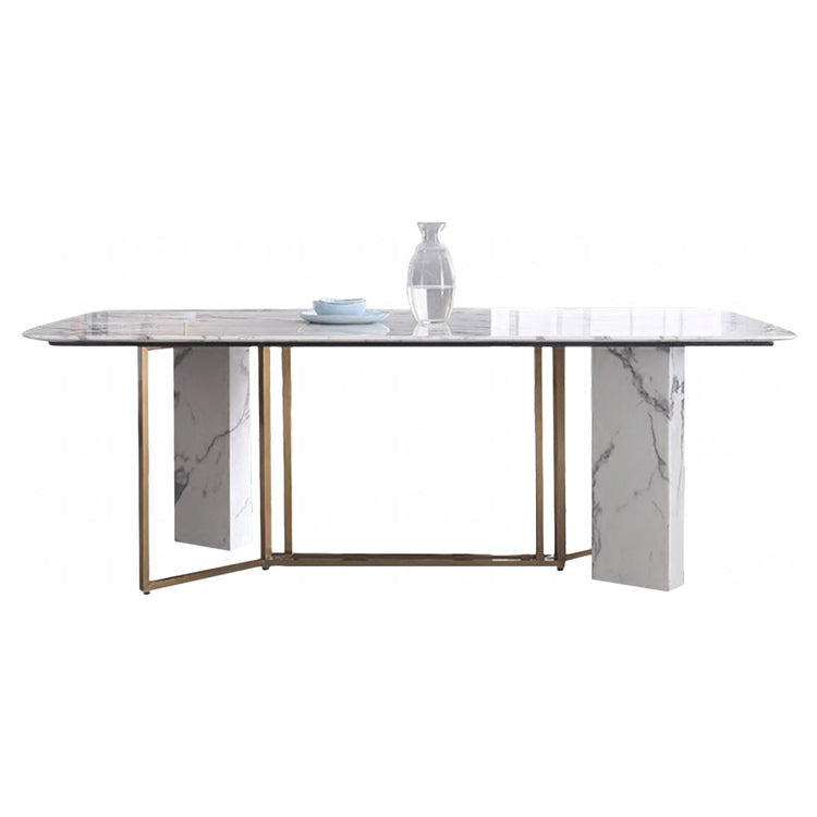 Contemporary design White Faux Marble Dining Table Rectangular Table in Brushed Gold