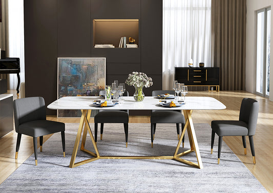 Contemporary Design Rectangular  Marble  TOP Dining Table in Gold