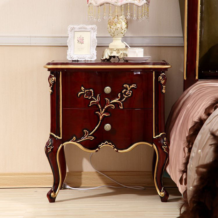 Luxury European Style Classic End Table - Modern Sculpture 2 Drawers Curving Bedside Table
