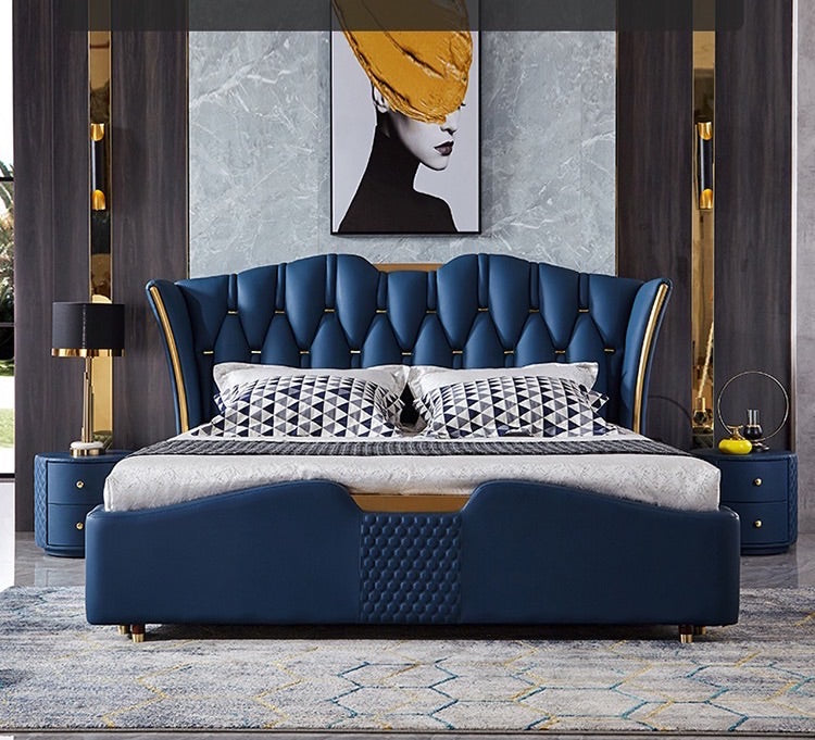 Contemporary 2023 Italy design   Luxurious Bed - King Size, Blue