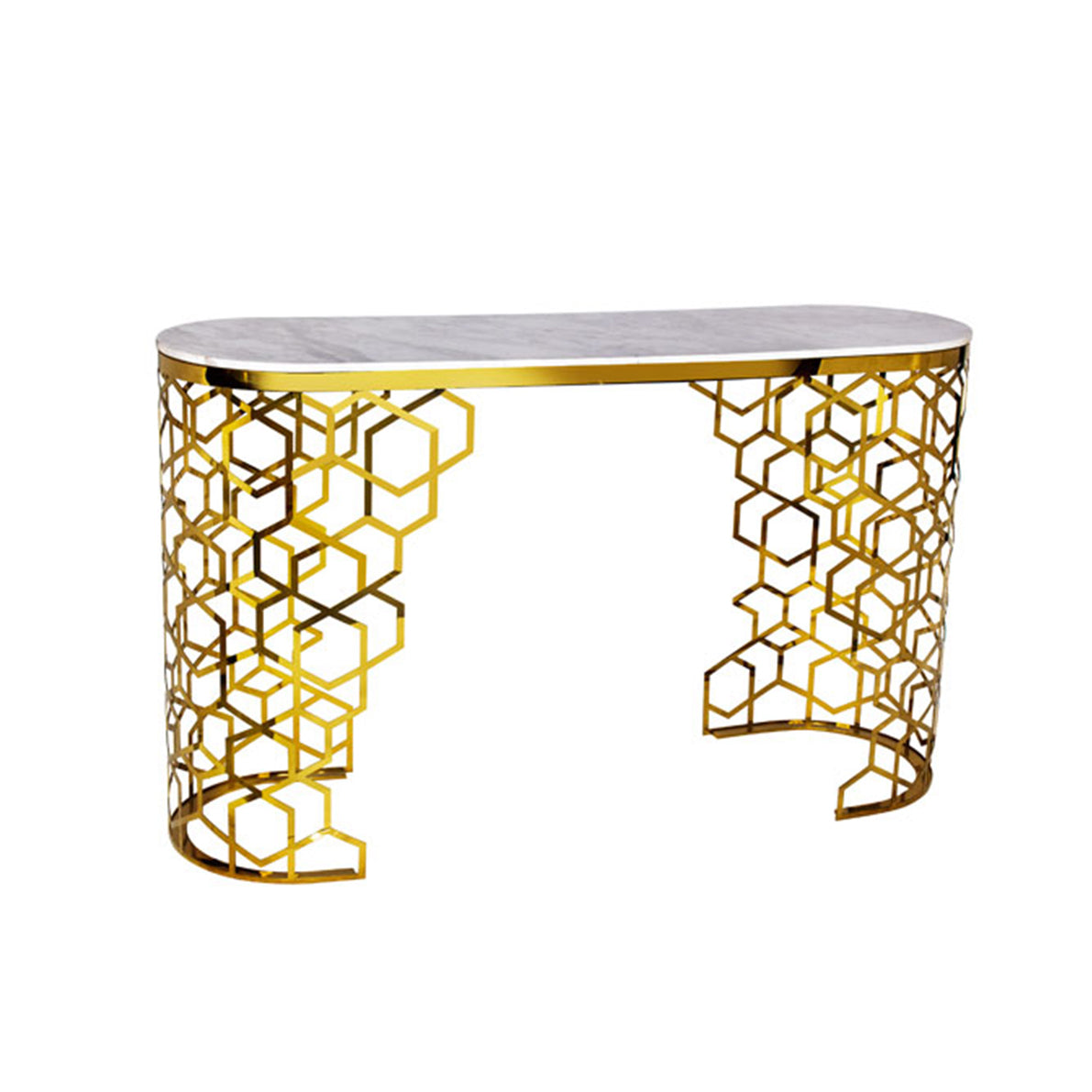 Metal Console Table with Marble Top, Gold