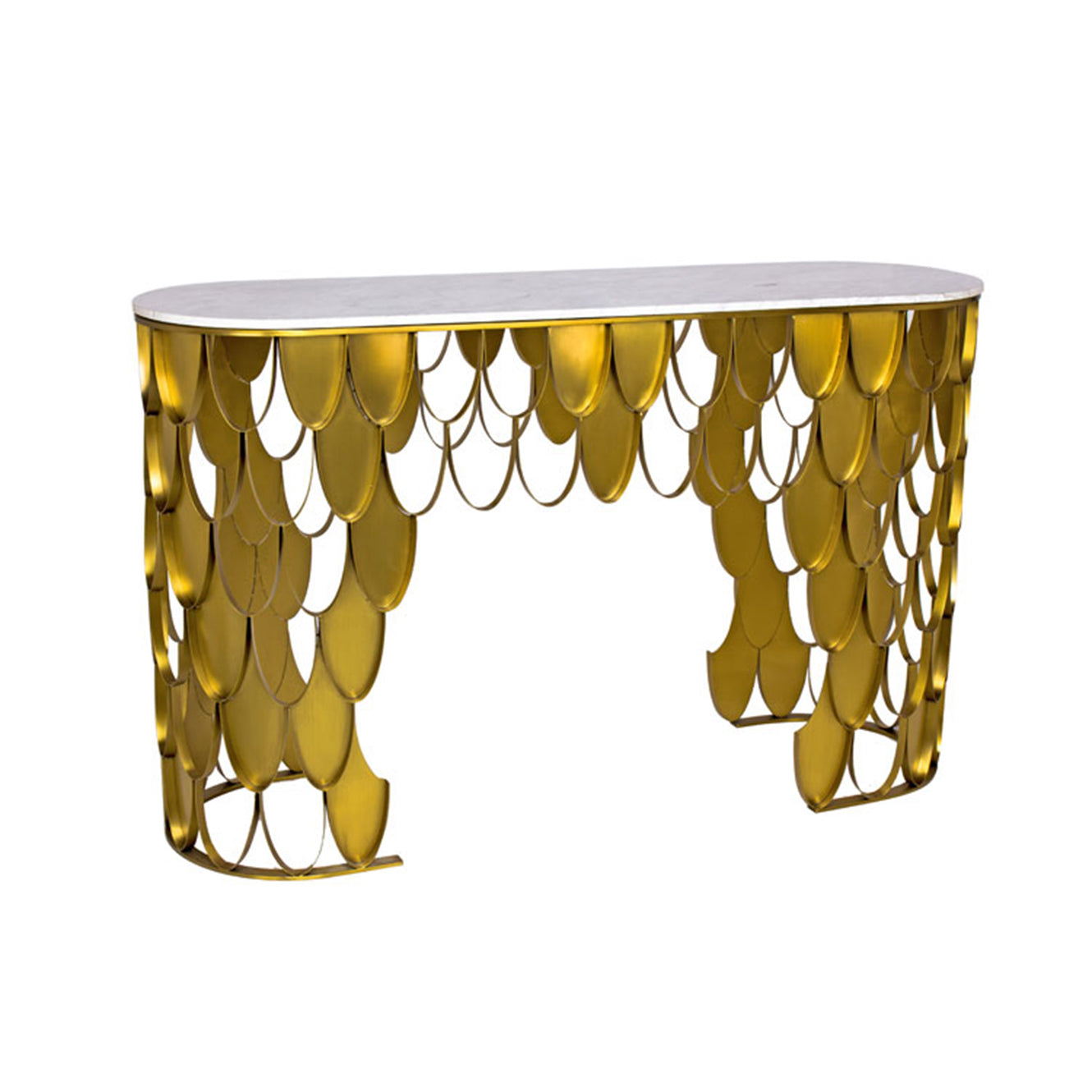 Marble Top Console Table with Mermaid Frame, Gold