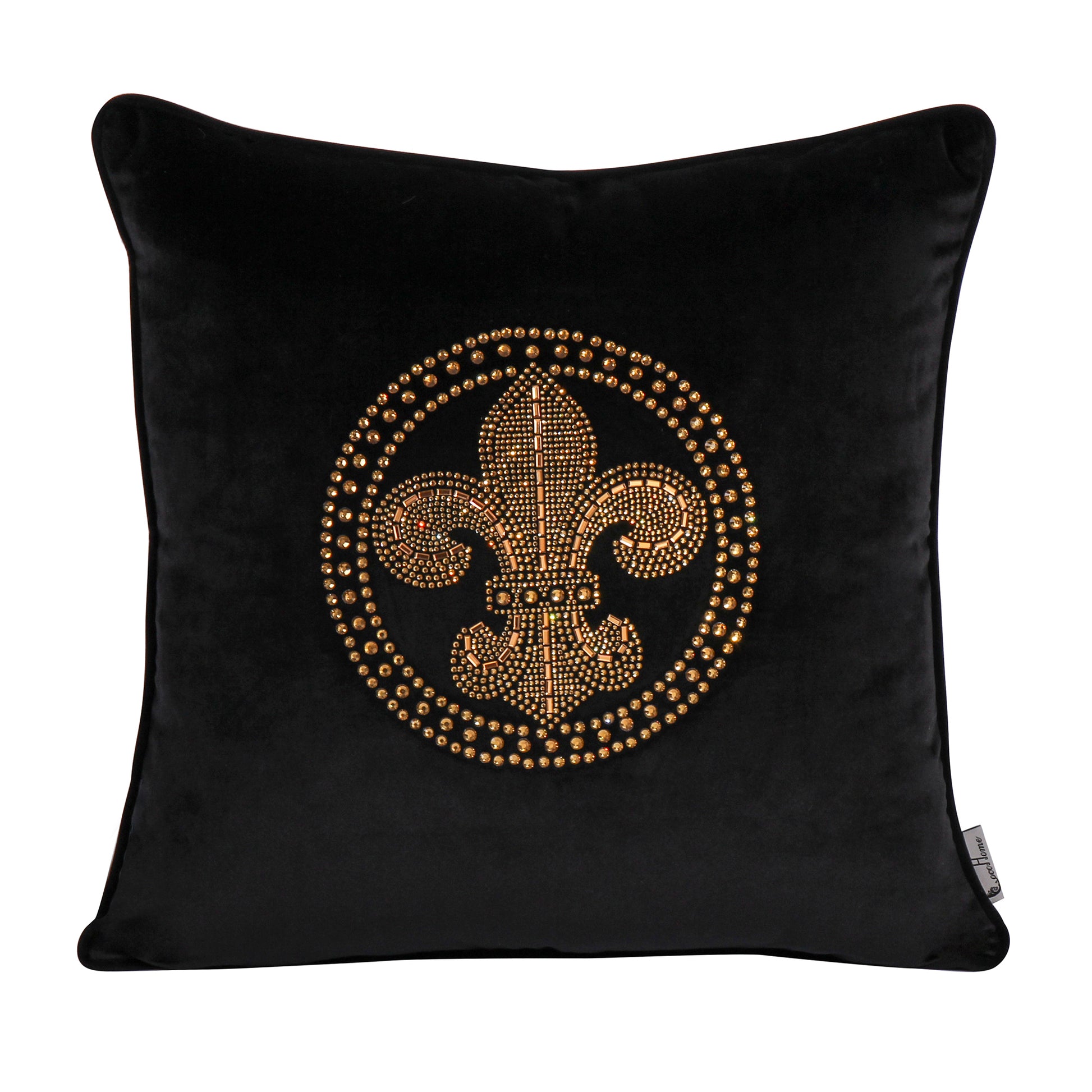 Decorative Saint Throw Pillow Velvet with Diamond Decor Cushion, Black