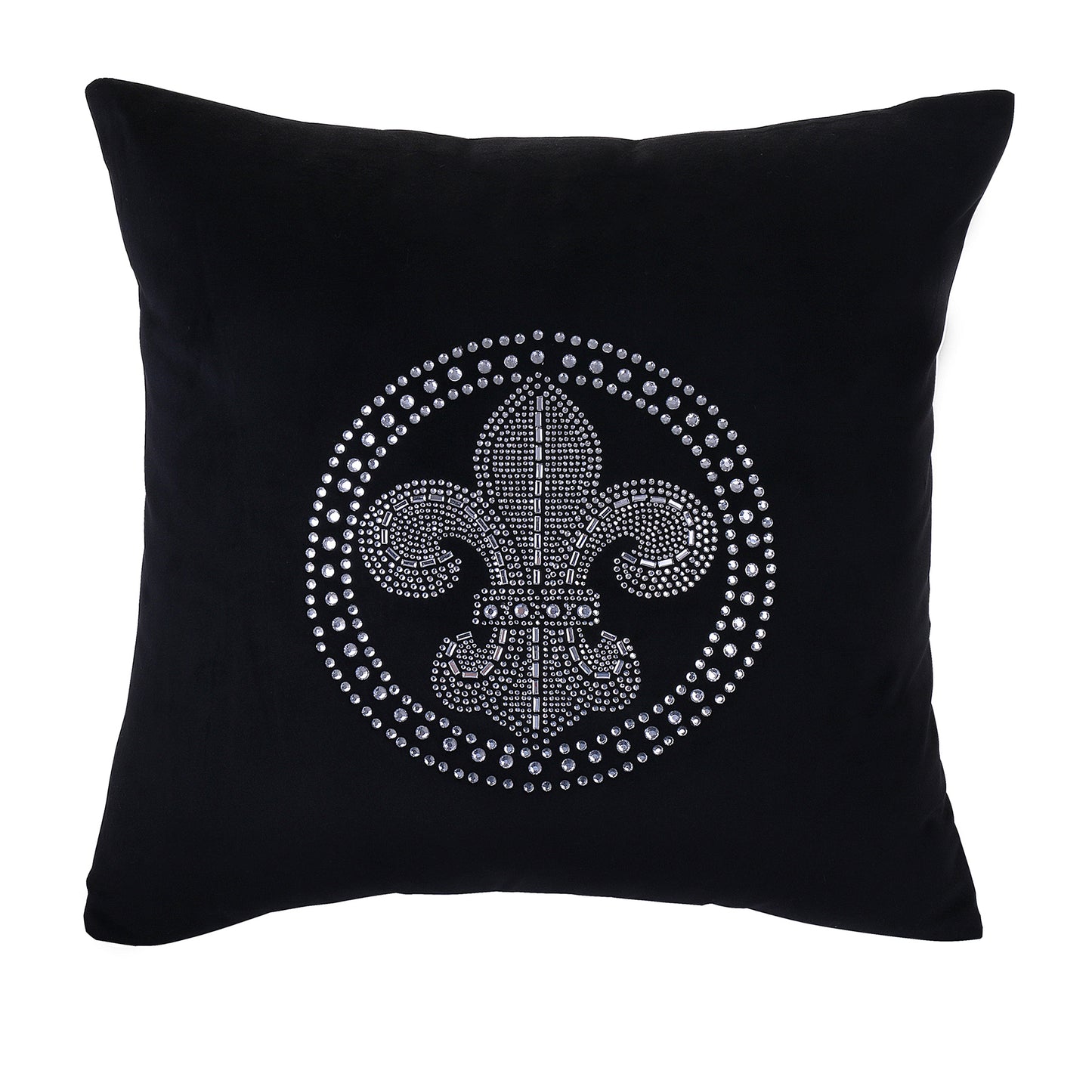Decorative Saint Throw Pillow Velvet with Diamond Decor Cushion, Black