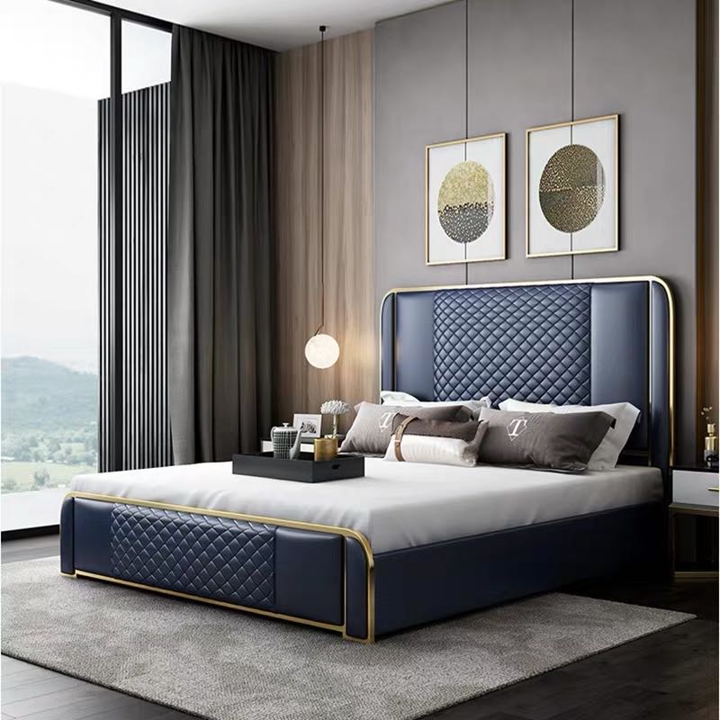 Italian style double bed with stainless steel gilt with storage