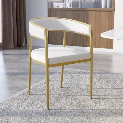 Modern Velvet Upholstered Dining Chair with Gold Metal Leg in Beige