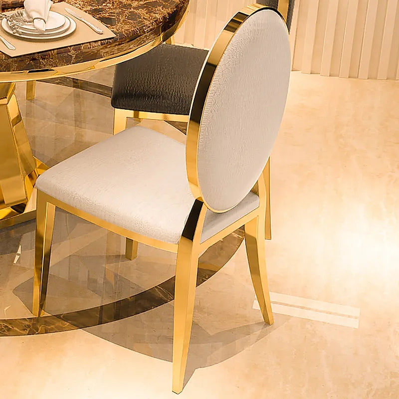 Modern Luxury White Dining Chair Upholstered Side Chair Gold Stainless Steel (Set of 2)