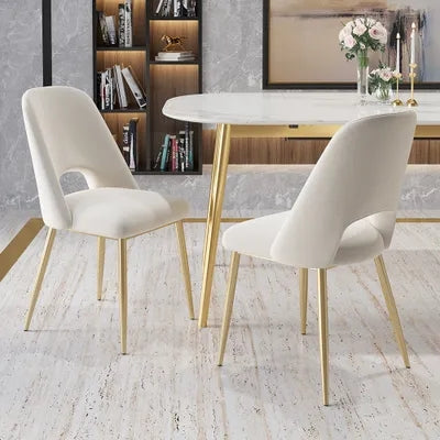 Modern Gray Upholstered Dining Chairs (Set of 2) with Hollow Back & Gold Leg