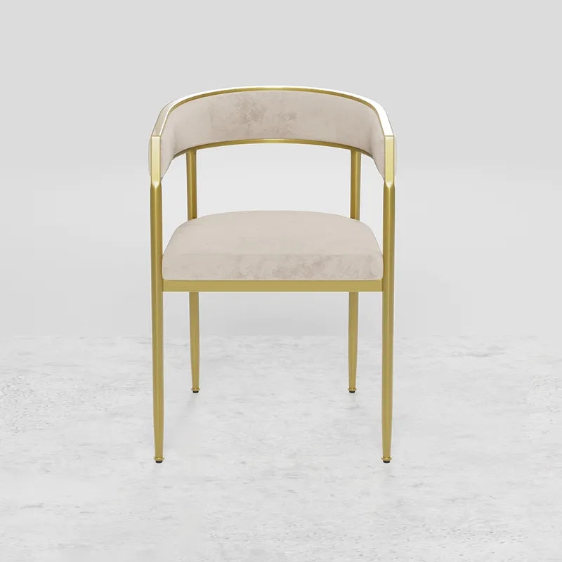 Modern Velvet Upholstered Dining Chair with Gold Metal Leg in Beige