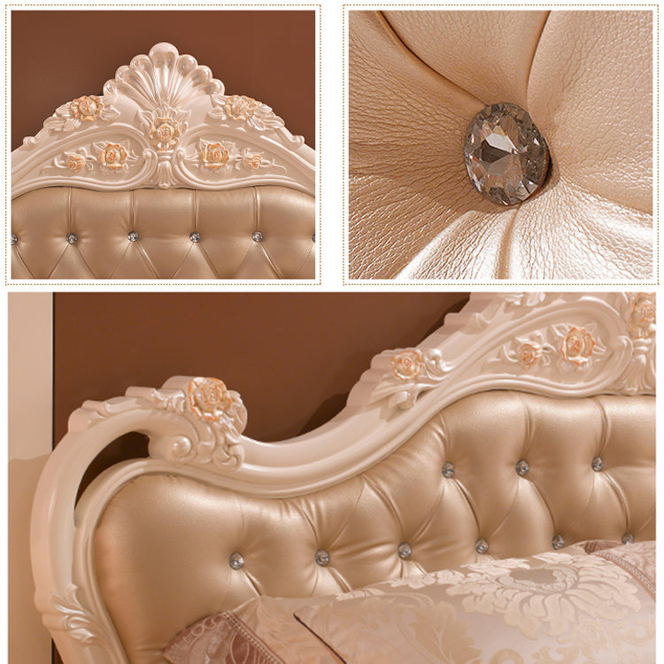 Rose Gold and Pearl White Bed With Floral Motif