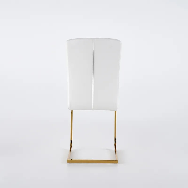 Modern Minimalist Upholstered White PU Leather Dining Chairs Set of 4 Gold Metal Base