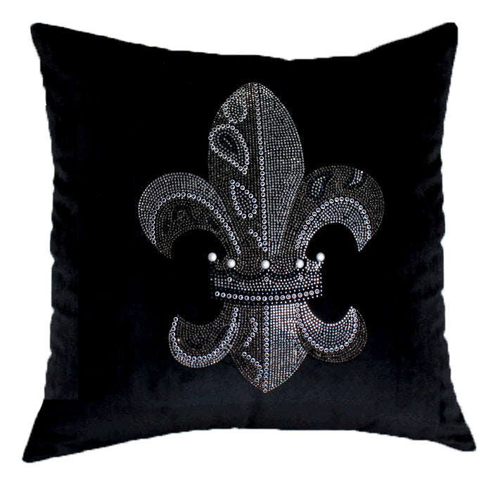 Decorative Saints Throw Pillow Velvet with Diamond, Black