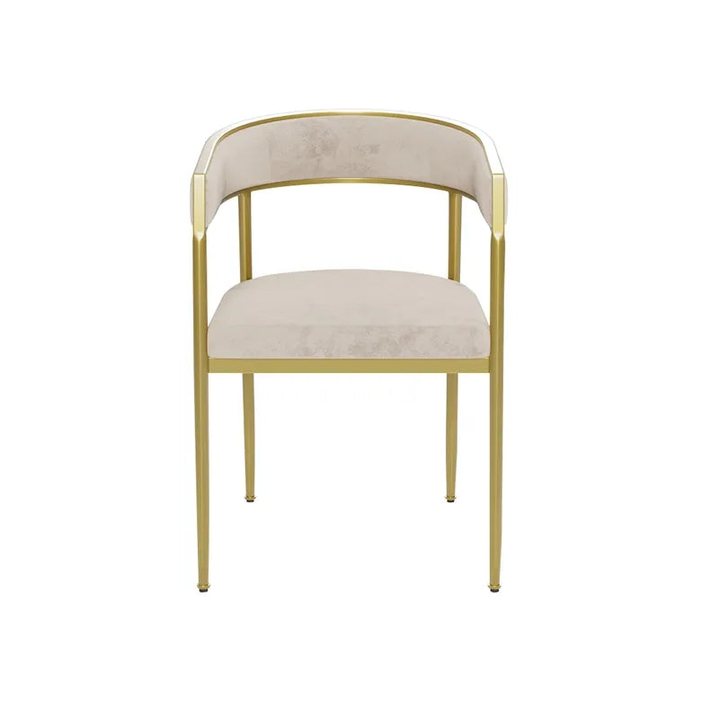 Modern Velvet Upholstered Dining Chair with Gold Metal Leg in Beige