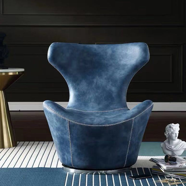 Modern Round 360 Swivel Chair,Leather Peacock Blue