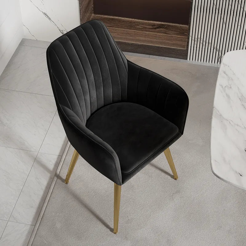 Modern Dining Chair Black Velvet Upholstered Dining Chairs With Arms (Set of 2)