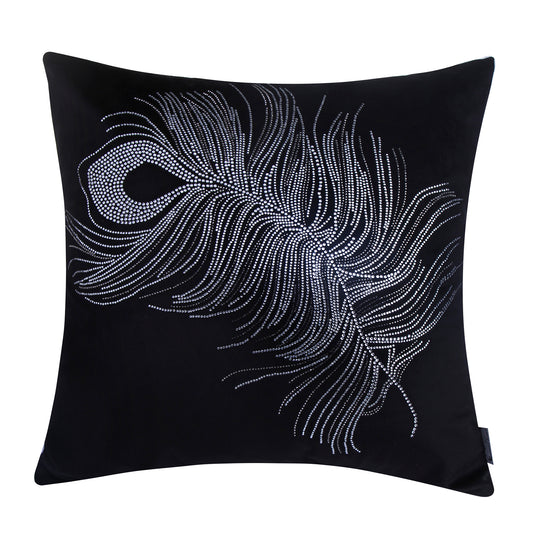 Vintage Peacock Feather Decorative Pillow, Black