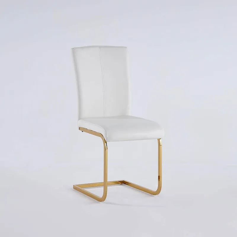 Modern Minimalist Upholstered White PU Leather Dining Chairs Set of 4 Gold Metal Base