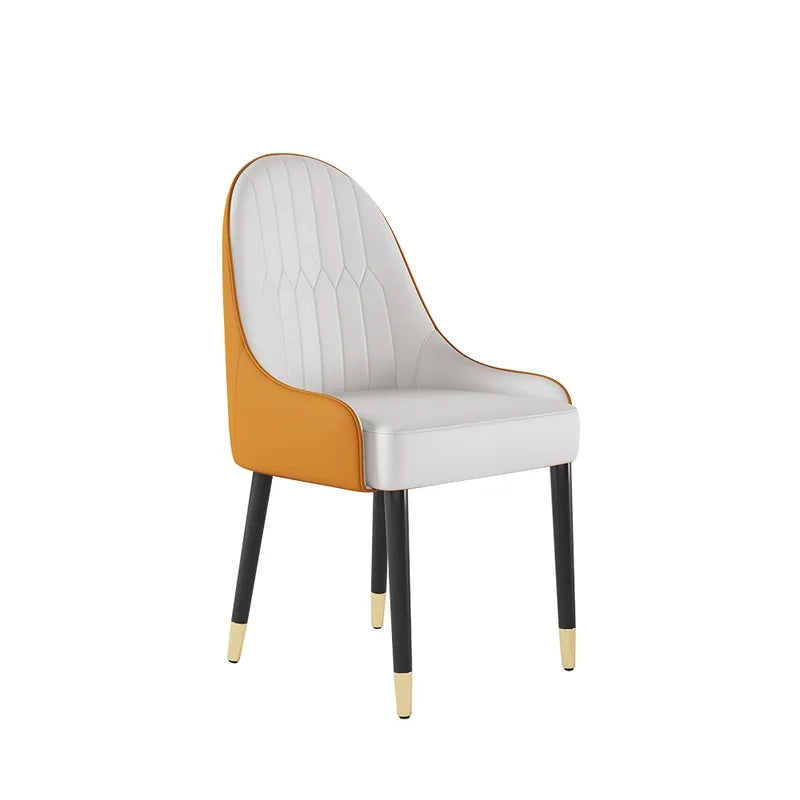 Modern PU Leather (Set of 2) Dining Chairs in White & Orange with Metal Legs