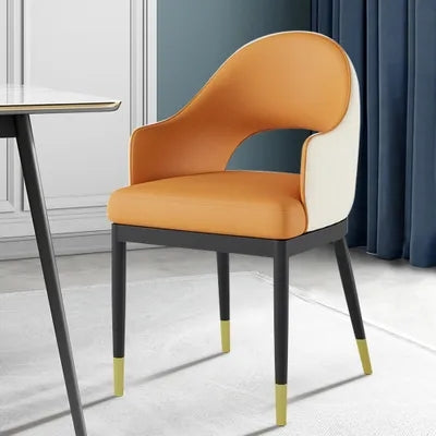 Modern Orange PU Leather Tufted Dining Chair (Set of 2) with Hollow Back & Arms