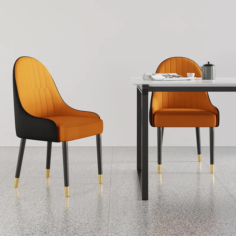 Modern PU Leather (Set of 2) Dining Chairs in Orange & Black with Metal Legs