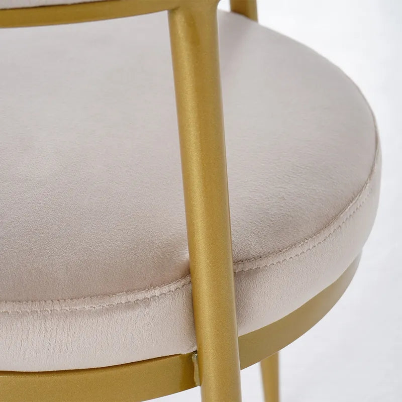 Modern Velvet Upholstered Dining Chair with Gold Metal Leg in Beige