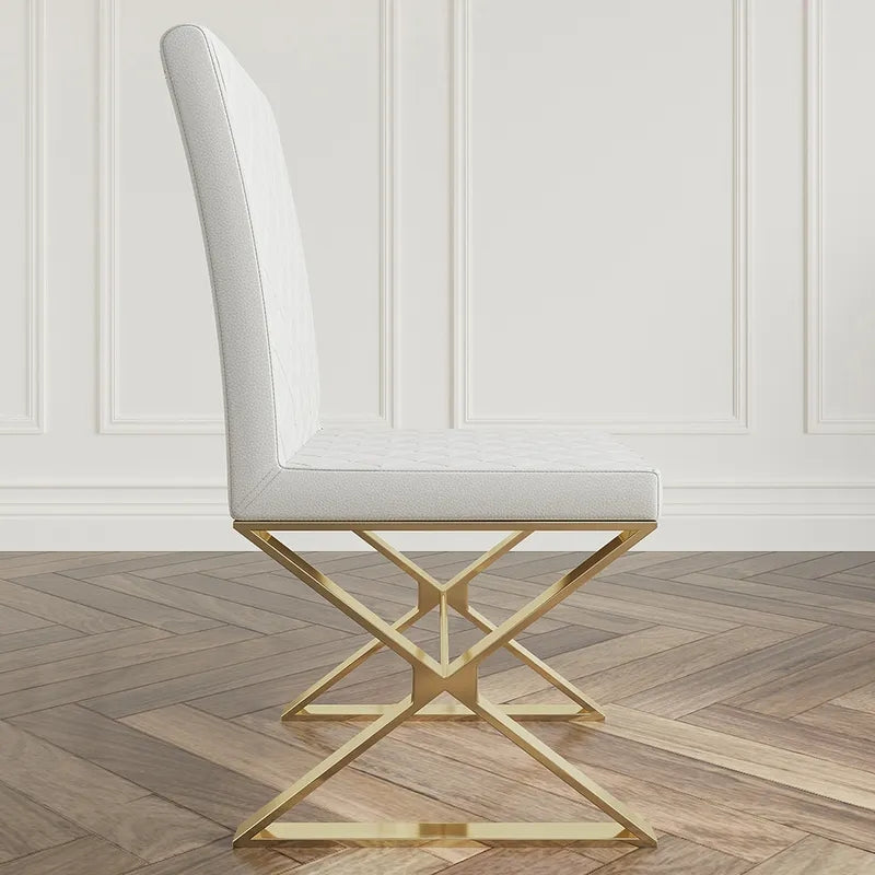 Dochic Modern White Leather Dining Room Chair Upholstered Gold Legs (Set of 2)